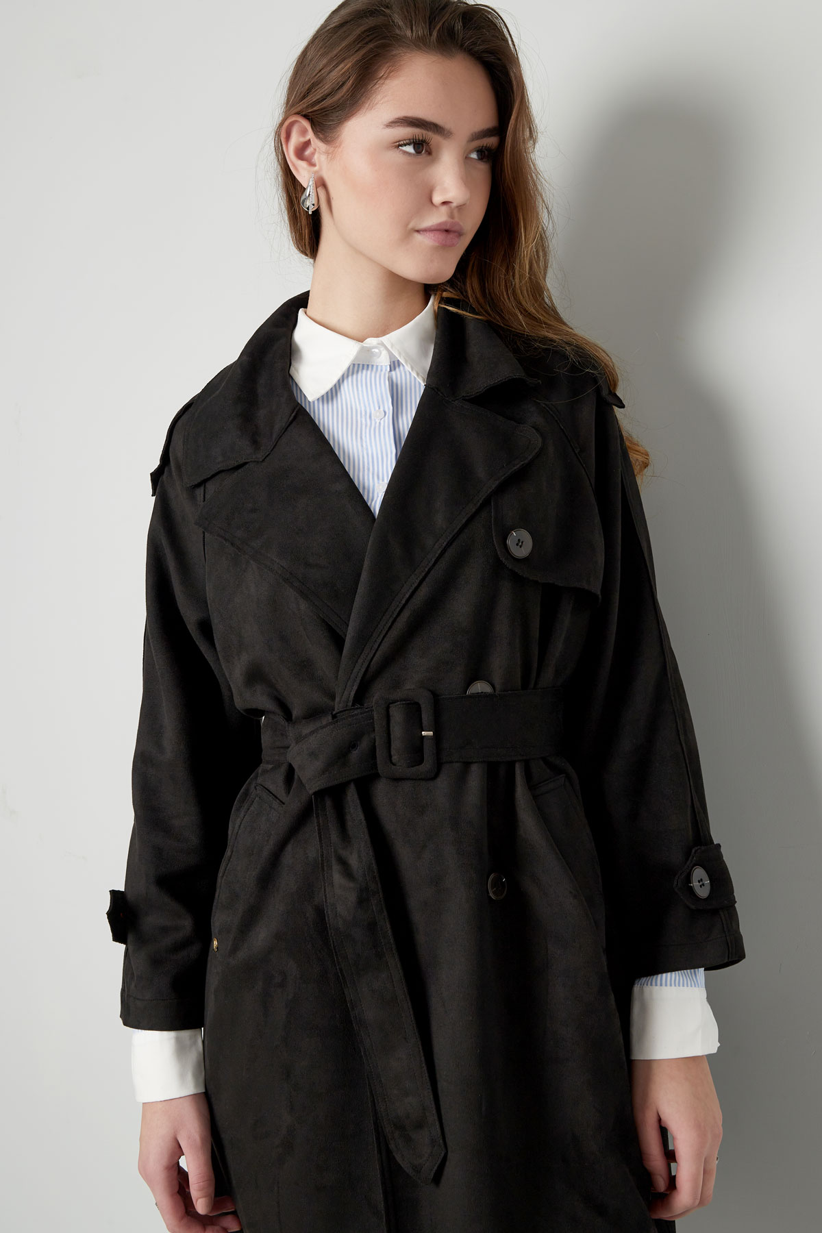 Classic trench coat suede - black L h5 Picture6